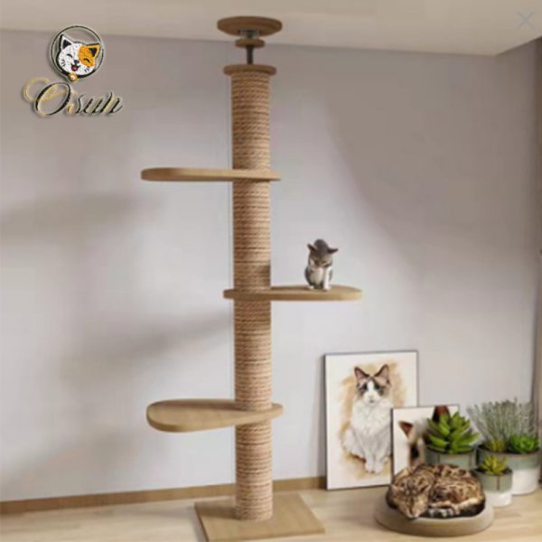 Solid Wood Column Cat Tree with Jumping Platform CT-01